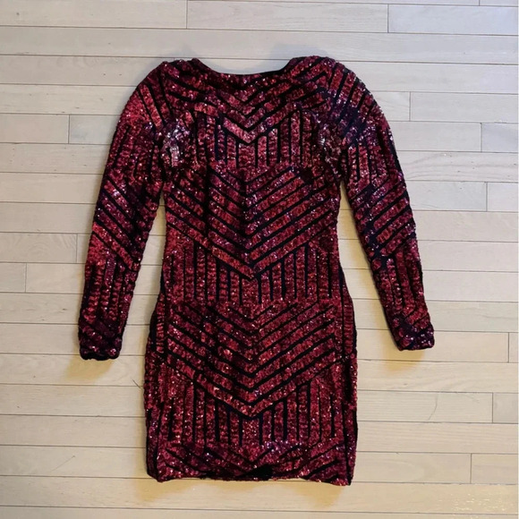 Dress the population pink sequin long sleeve dress - Picture 2 of 4